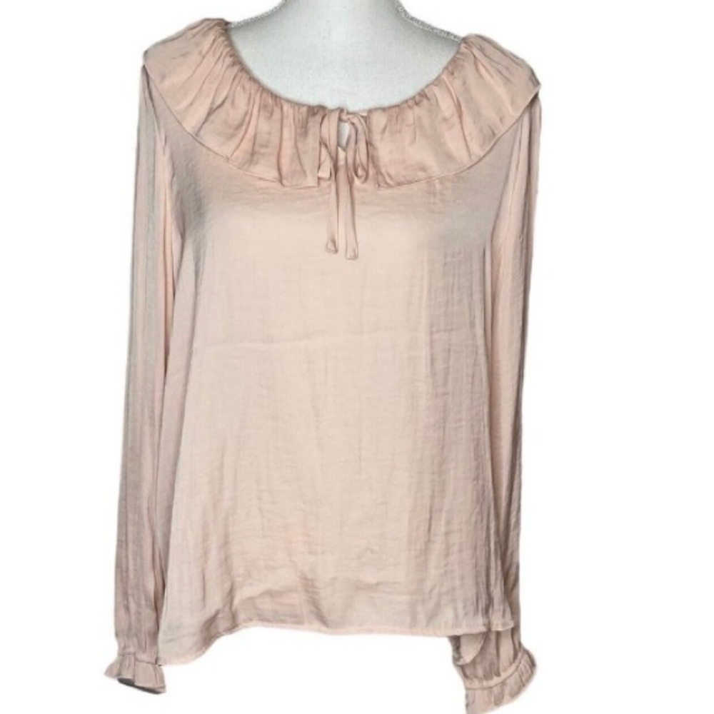 Croft & Barrow Flowy Ruffled Long Sleeve Cameo Rose Blouse